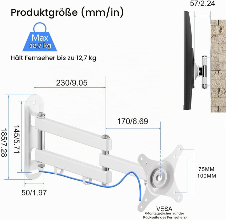 Suptek Fernseher Halterung, Schwenkbar für 15-32 Zoll VESA, TV Halterung bis zu 13Kg Weiss (MA2720W)