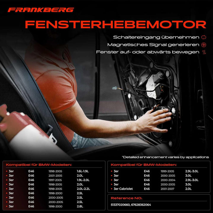Frankberg 1x Fensterheber Motor Vorne Hinten Links Rechts Kompatibel mit 3er E46 6er E64 X5 E53 Z4 E