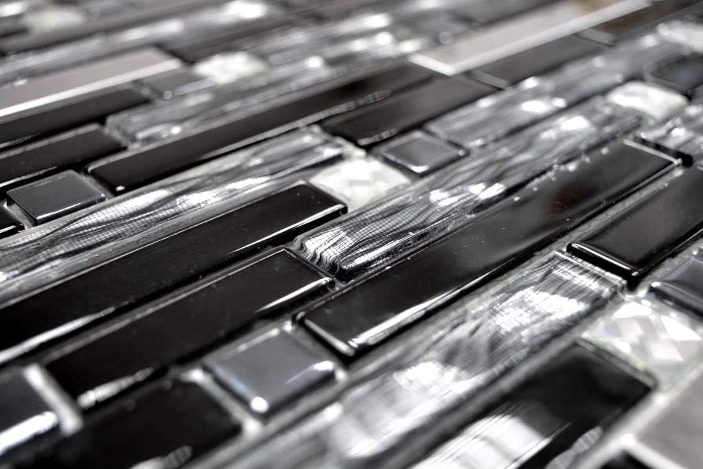 Mosaik Fliese Edelstahl schwarz Stäbchen Glasmosaik Crystal für WAND BAD DUSCHE KÜCHE FLIESENSPIEGEL