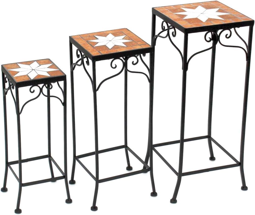 DanDiBo Blumenhocker Mosaik Eckig 3er Set 46, 54, 62 cm Blumenständer 12012 Beistelltisch Pflanzenst