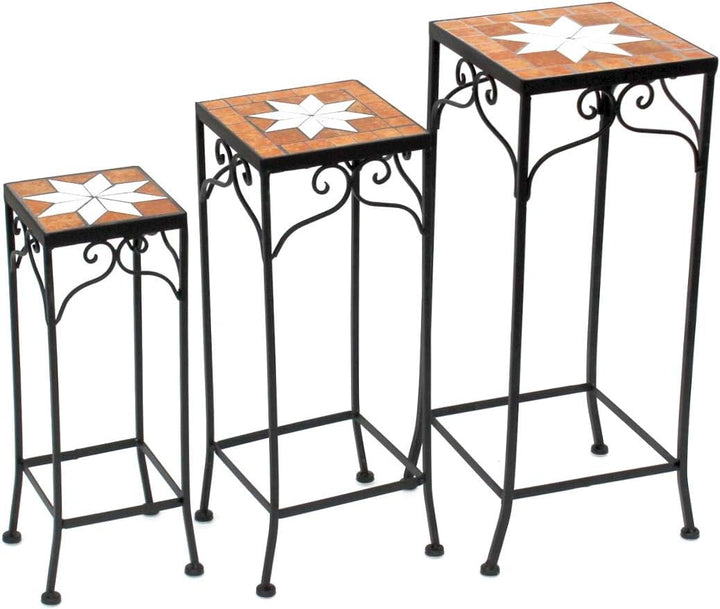 DanDiBo Blumenhocker Mosaik Eckig 3er Set 46, 54, 62 cm Blumenständer 12012 Beistelltisch Pflanzenst
