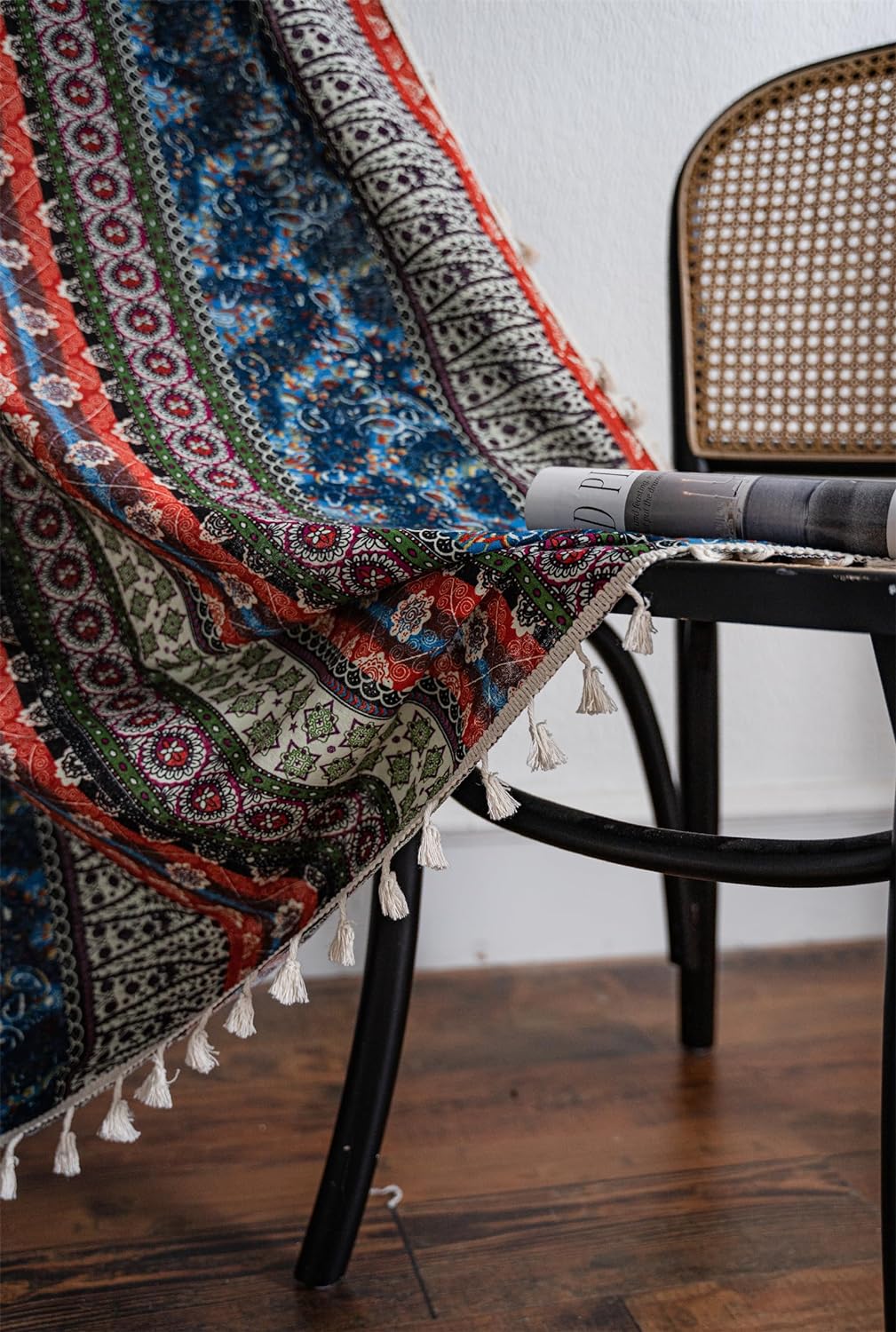 Freyamy Boho Vorhänge 2er Set Gardinen mit Beige Quasten Baumwolle Leinen Halbverdunkelungsvorhänge