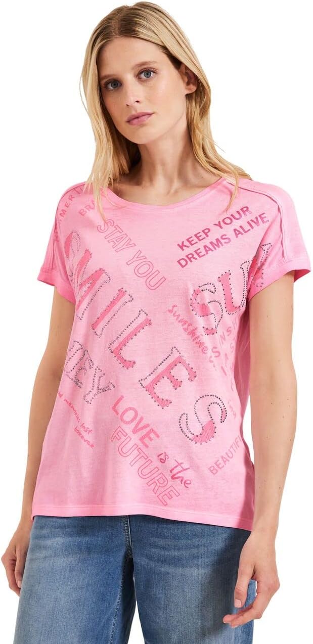 Cecil Damen Kurzarmshirt Bedruckt, Soft Neon Pink