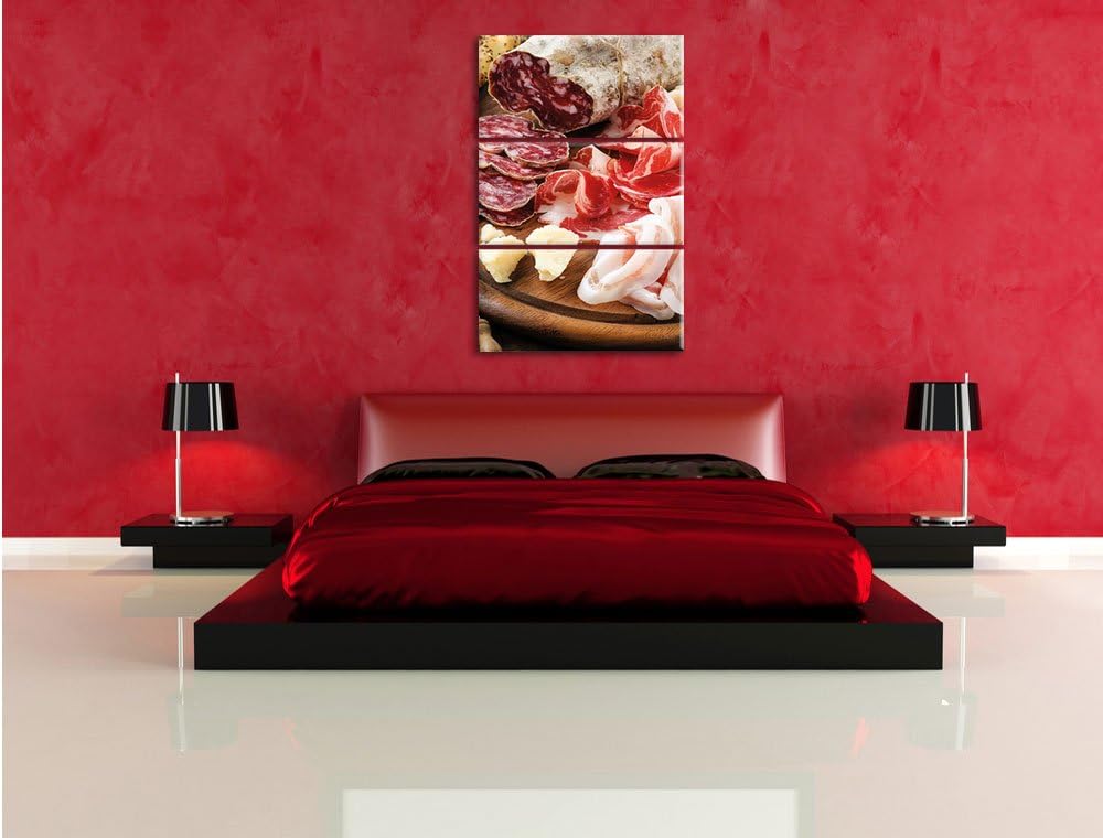 Pixxprint Brotzeit mit Wurst 3-Teiler Leinwandbild 120x80 Bild auf Leinwand