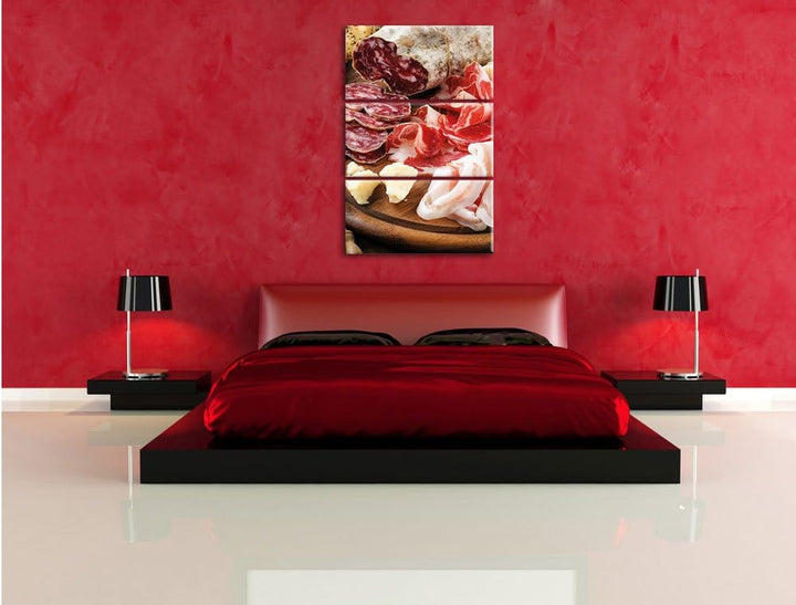 Pixxprint Brotzeit mit Wurst 3-Teiler Leinwandbild 120x80 Bild auf Leinwand