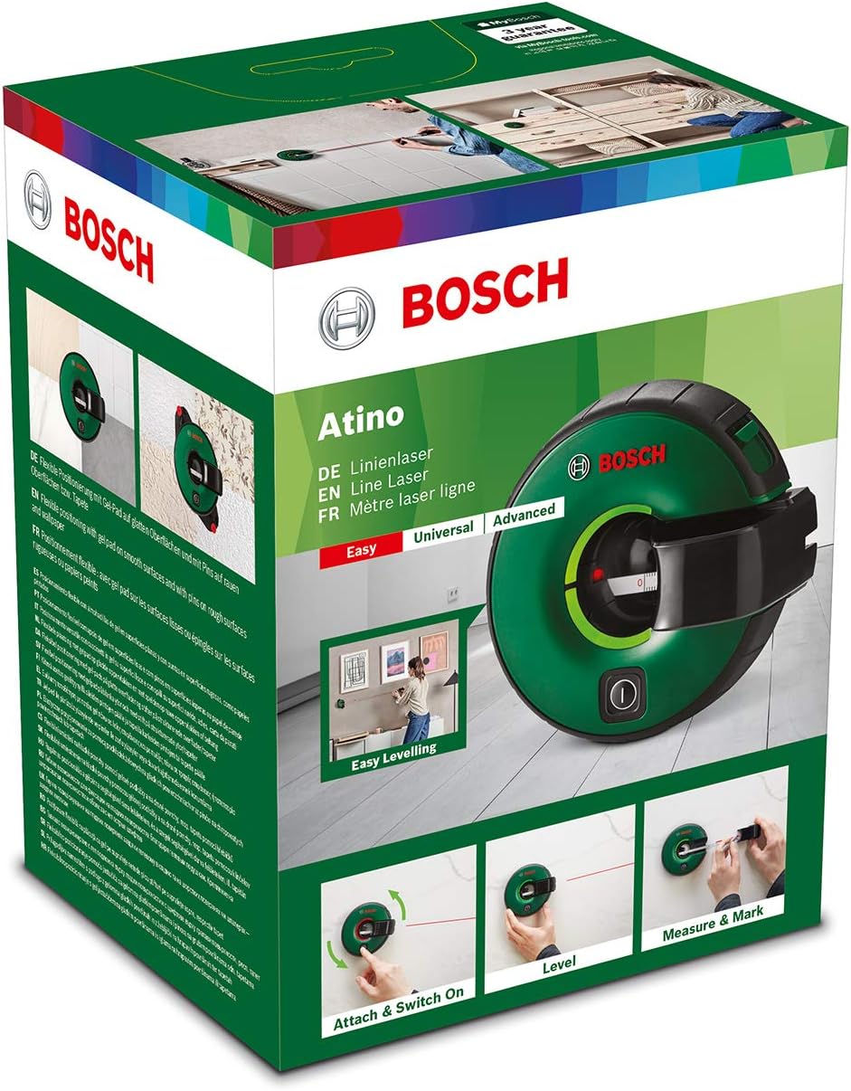 Bosch 2-in-1 Linienlaser Atino mit integriertem Massband (horizontales oder vertikales Ausrichten da