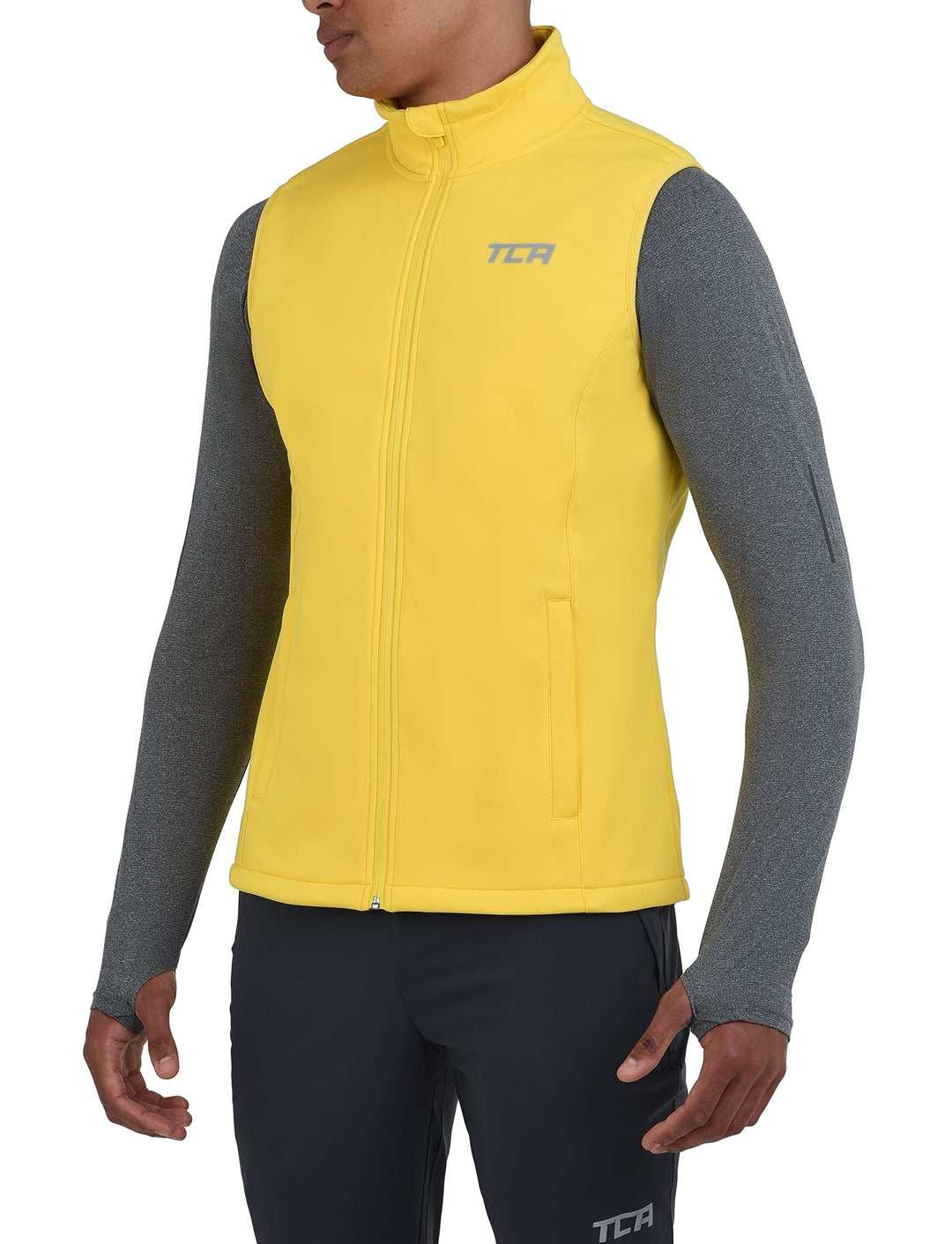 TCA Herren Flyweight Winddichte Lauf- und Fahrradweste mit Reissverschlusstaschen S Gelb, S Gelb