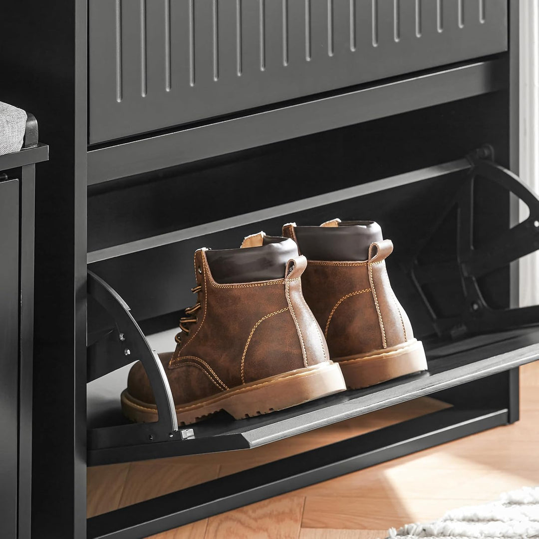 SoBuy Schuhkipper mit 2 Klappen Schuhablage Schuhschrank schmal Schuhregal mit 4 Ablageflächen Schuh