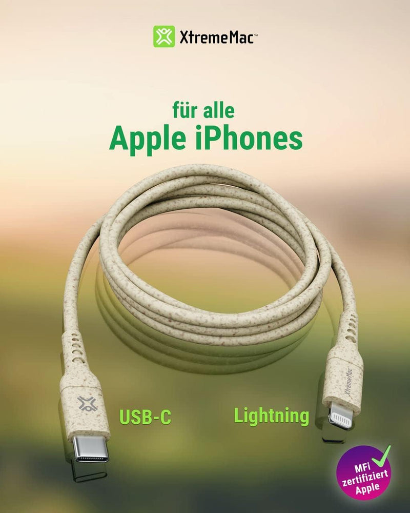 XtremeMac® Premium ECO USB-C auf Lightning Kabel, MFi-Zertifiziert Apple iPhone Ladekabel 13/13 Pro/