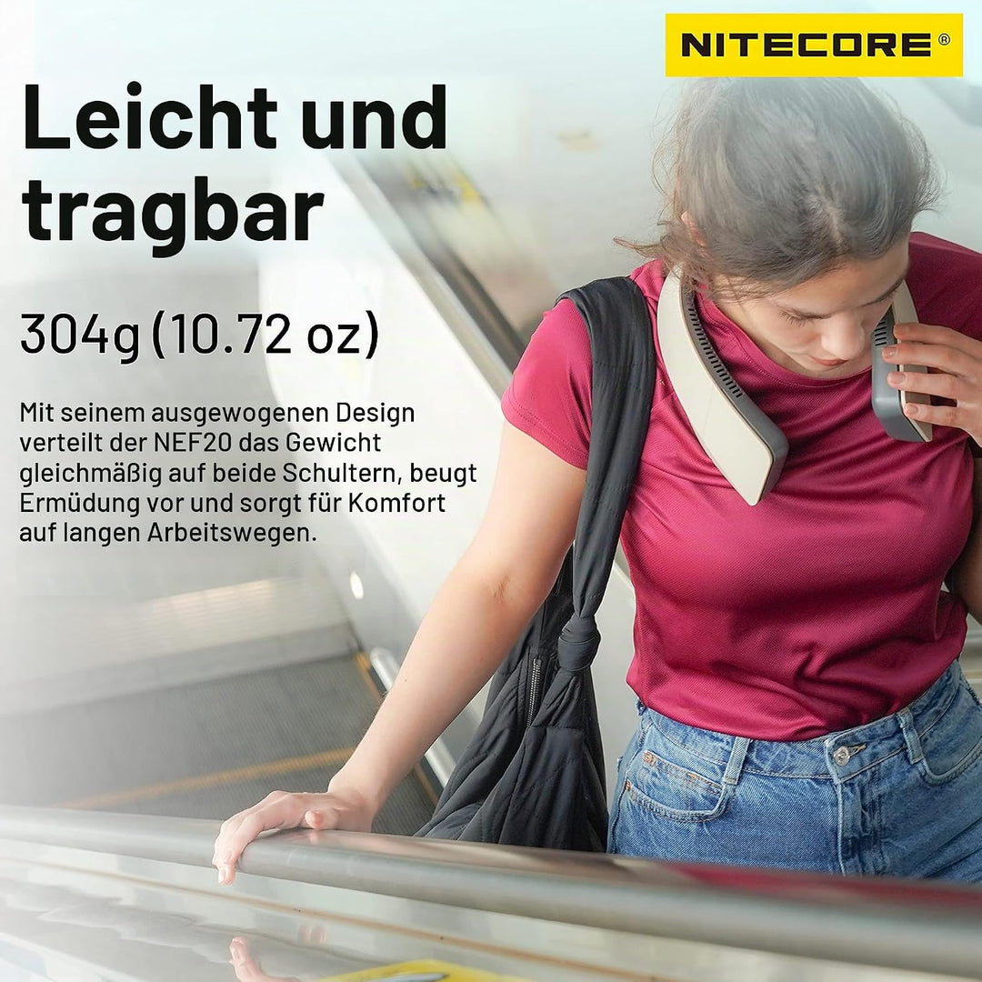 Nitecore NEF20 Tragbarer Hals-Ventilator, freihändig, 360° Luftzirkulation, bürstenloser Motor, 4000