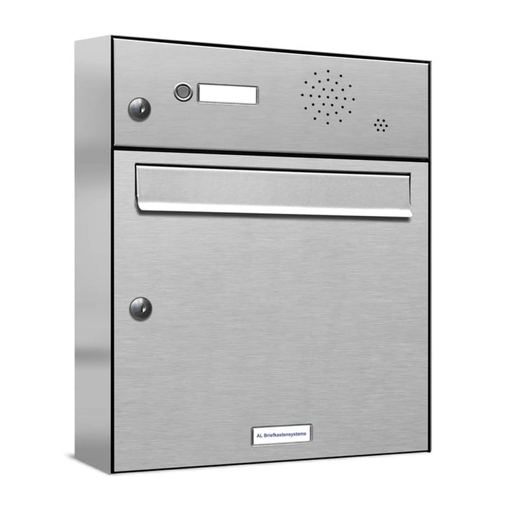 AL Briefkastensysteme 1er Briefkasten mit Klingel V2A Edelstahl, Premium Briefkasten DIN A4, 1-Fach