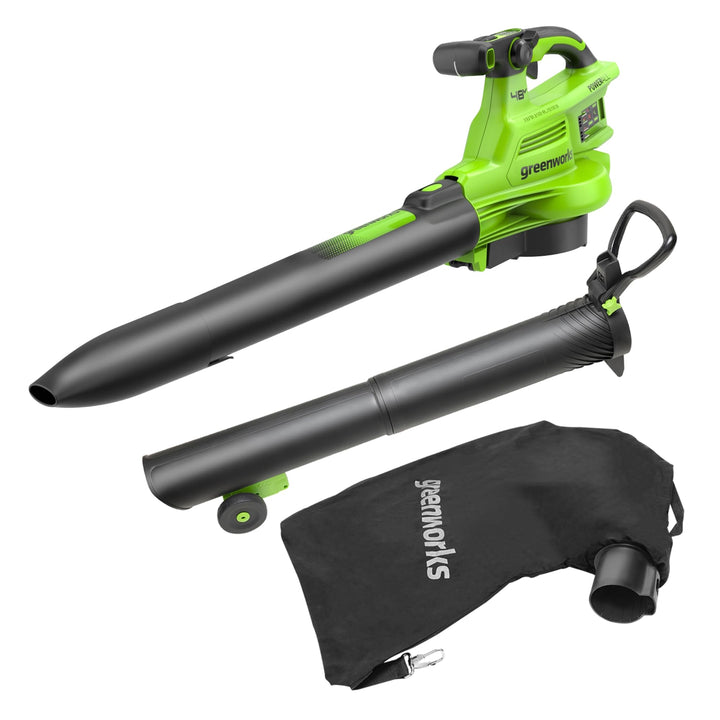 Greenworks 48V(24V x 2) Akku Laubsauger - Laubbläser mit Schultergurt, bürstenlosem Motor, 386 km/h,