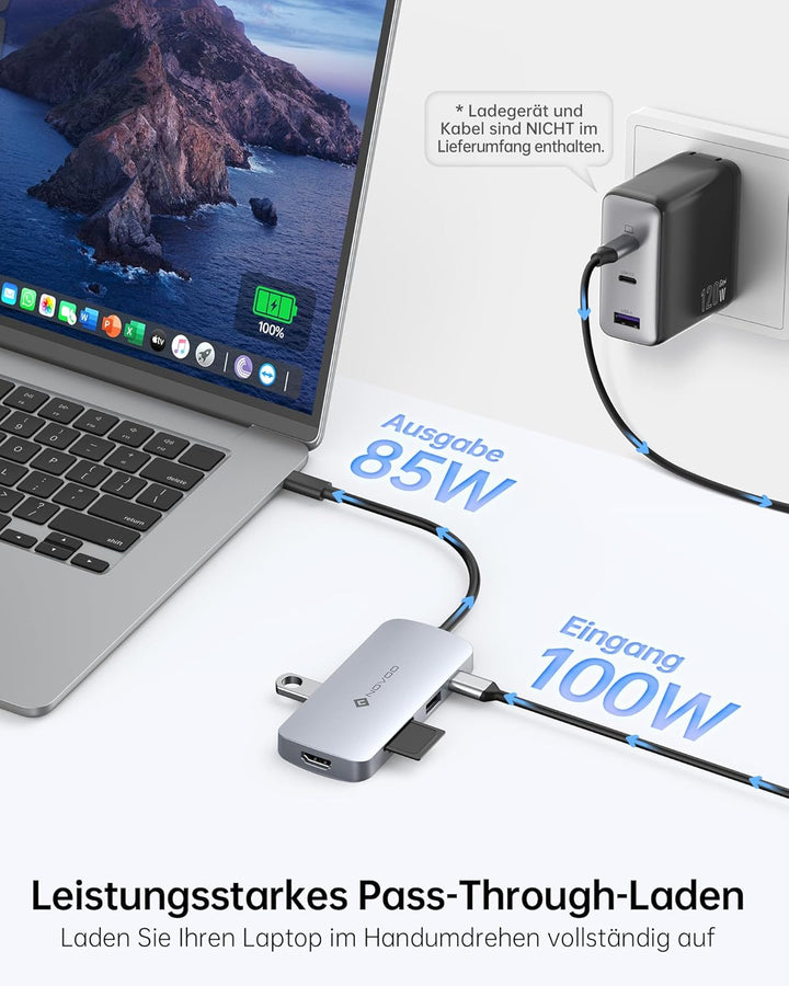NOVOO USB C Hub 9 in 1 USB C Adapter 4K@60Hz HDMI,4*USB A+1*USB C Datenports,100W PD,SD/TF Docking S