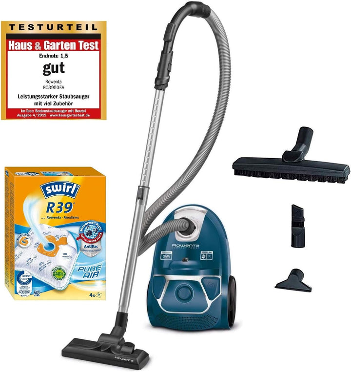 Rowenta RO3950 Staubsauger mit Beutel + 4er Pack Swirl R 39 Staubsaugerbeutel für Dauerhaft hohe Sau