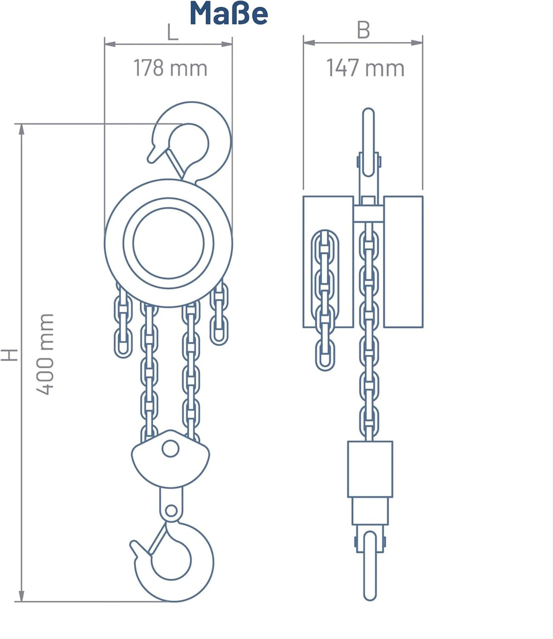 Pallit Flaschenzug CHAIN-M | 2000 kg Tragkraft | 2,5 m Hubhöhe | robuste Stahlkette | Seilzug mit 36