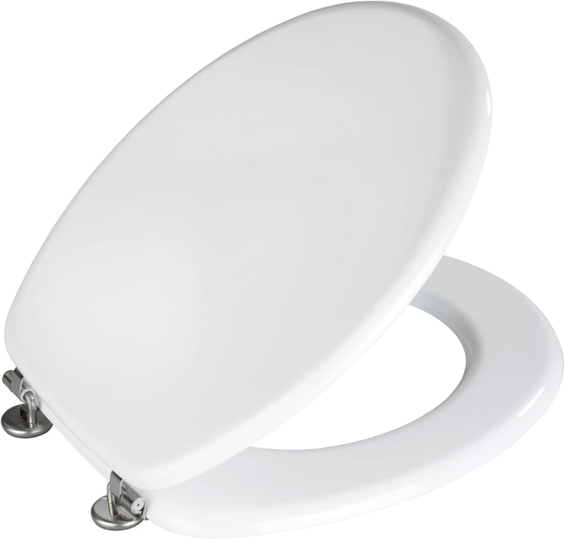 WENKO WC-Sitz Valencia Weiss - Toilettensitz, rostfreie Edelstahlbefestigung, MDF, 36 x 43 cm, Weiss