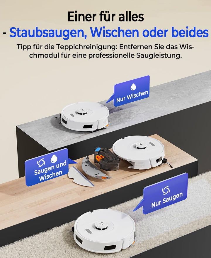Redkey D8 Saugroboter mit Wischfunktion, 25.000Pa Saugkraft Saugroboter, 4L Staubsauger Roboter mit