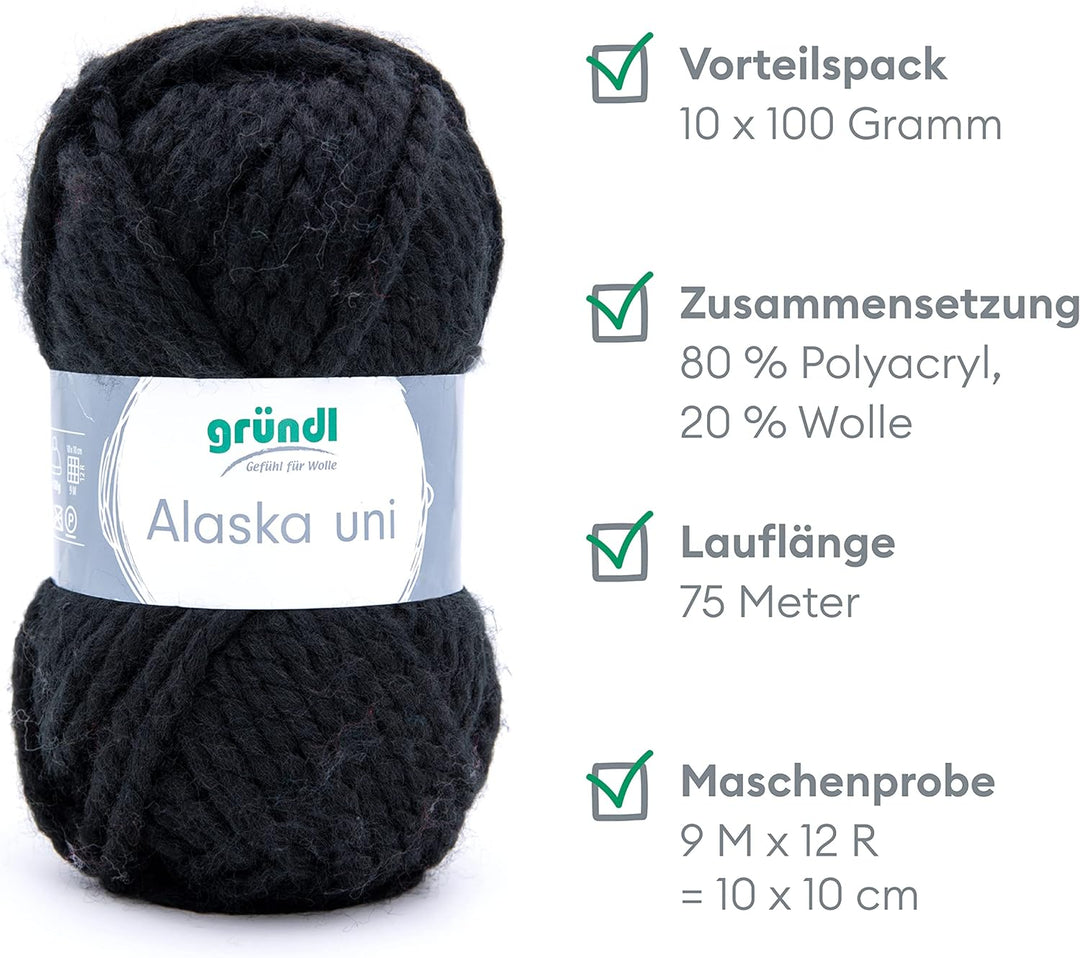 Gründl Alaska uni (Strick- und Häkelgarn mit wollartigem Charakter aus 80 % Polyacryl und 20 % Wolle