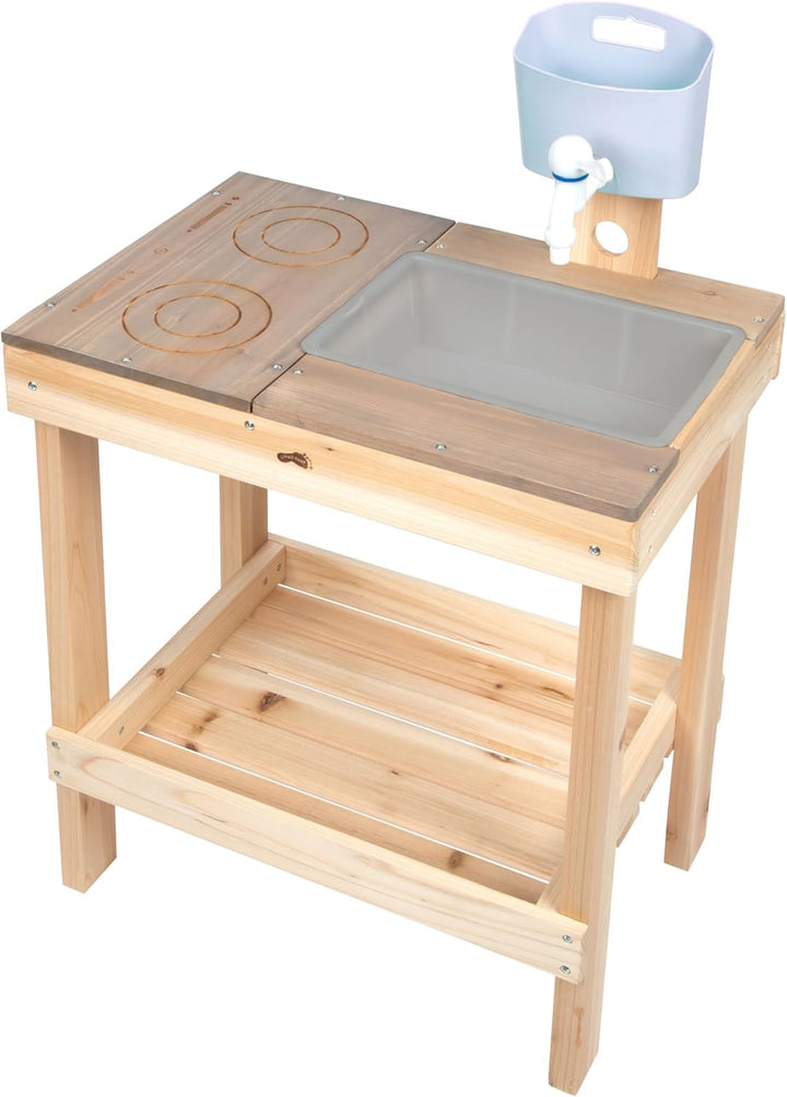 small Foot Matschküche und Spieltisch aus Vollholz, Outdoor-Spielküche für Kinder, mit Kochfeld, Was