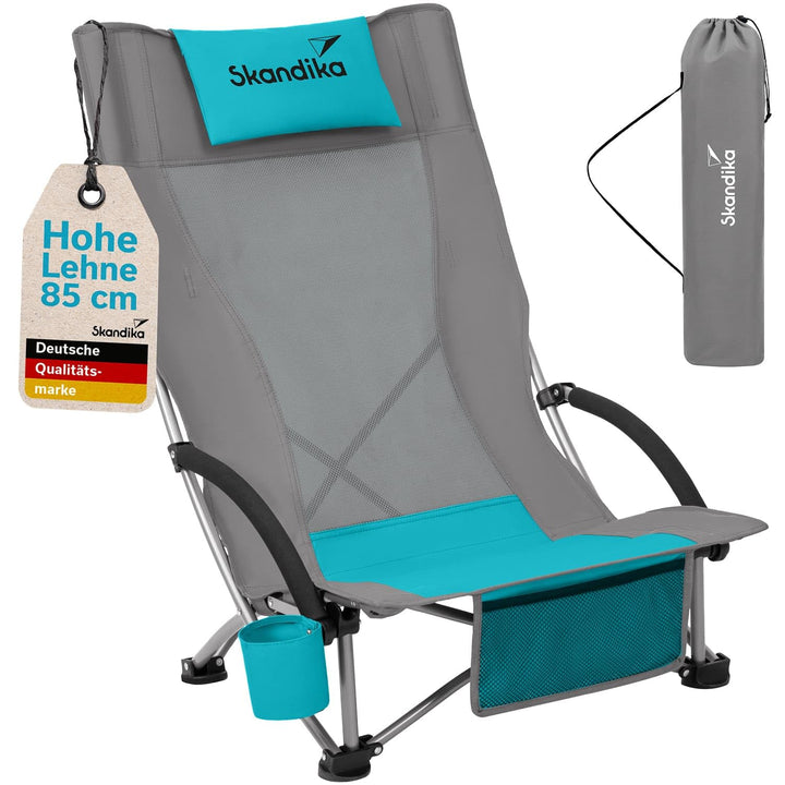 Skandika Strand Klappstuhl Beach | Bequemer Strandstuhl mit atmungsaktivem Mesh, Getränkehalter, nie
