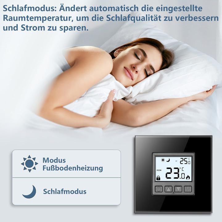 CNBINGO Digitales Thermostat Unterputz mit Kristallglas-Rahmen für Antriebssteuerung elektrische ode