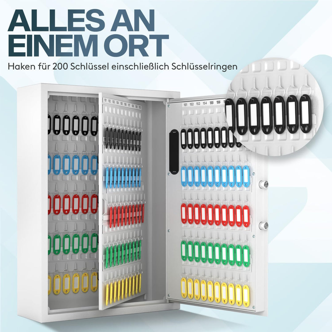 ACROPAQ Schlüsselschrank mit Zahlencode - Für bis zu 200 Schlüssel, Inkl. 200 Anhänger, Mit elektron