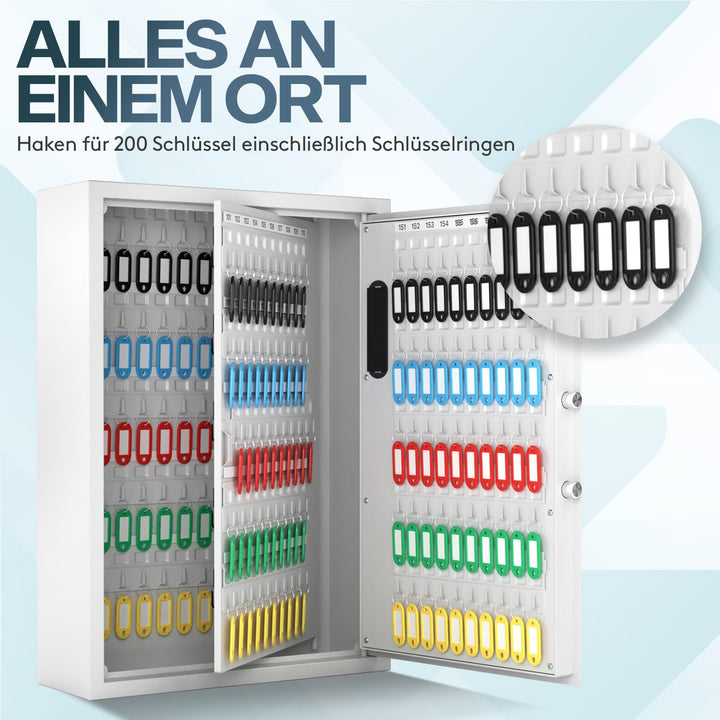 ACROPAQ Schlüsselschrank mit Zahlencode - Für bis zu 200 Schlüssel, Inkl. 200 Anhänger, Mit elektron