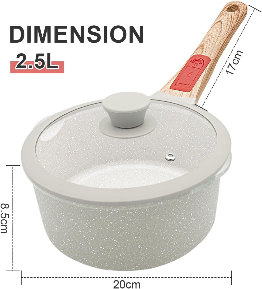 Stielkasserolle 20 cm mit Deckel, 2.5L Antihaft Kasserolle mit Abnehmbarer Griff, Antihaftbeschichte