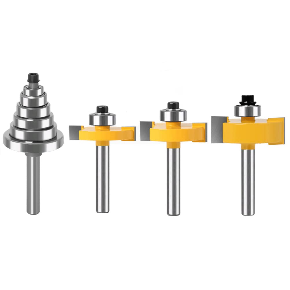 WSOOX 4-tlg Nutfräser Set Falzfräser Bit Set, Schaft 1/4 Zoll, Falzfräser mit 6 Kugellagersatz (1/8"