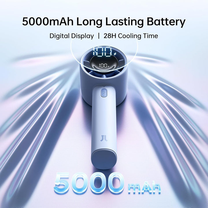 JISULIFE Handventilator Mini, 5000 mAh Handventilator Akku Aufladbar, Kühlung bis zu 28 Stunden, 5 G