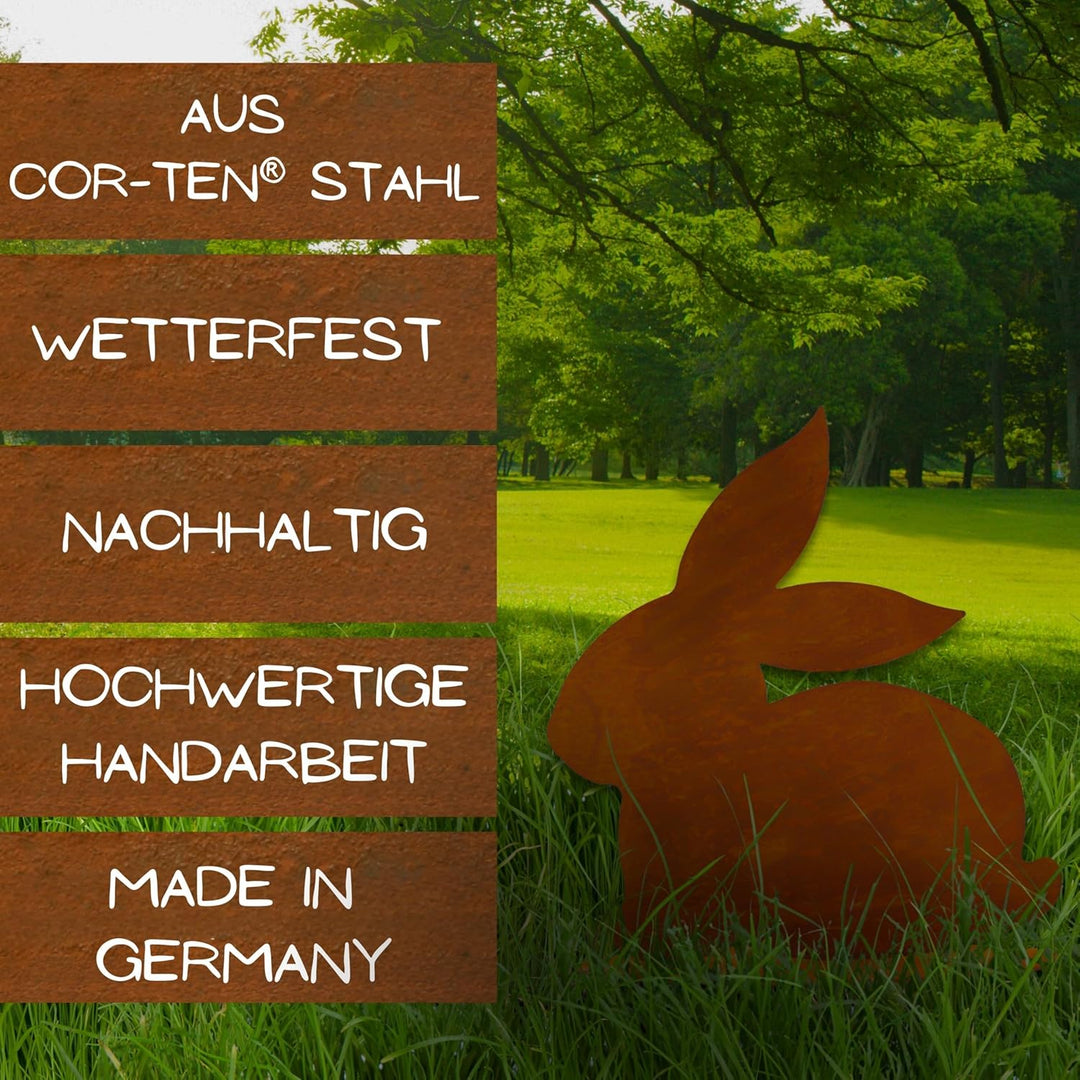 Rostikal® Hasenfigur Rost Deko 23 x 24 cm – Osterdeko für Garten & Balkon, Frühlingsdeko Wohnzimmer