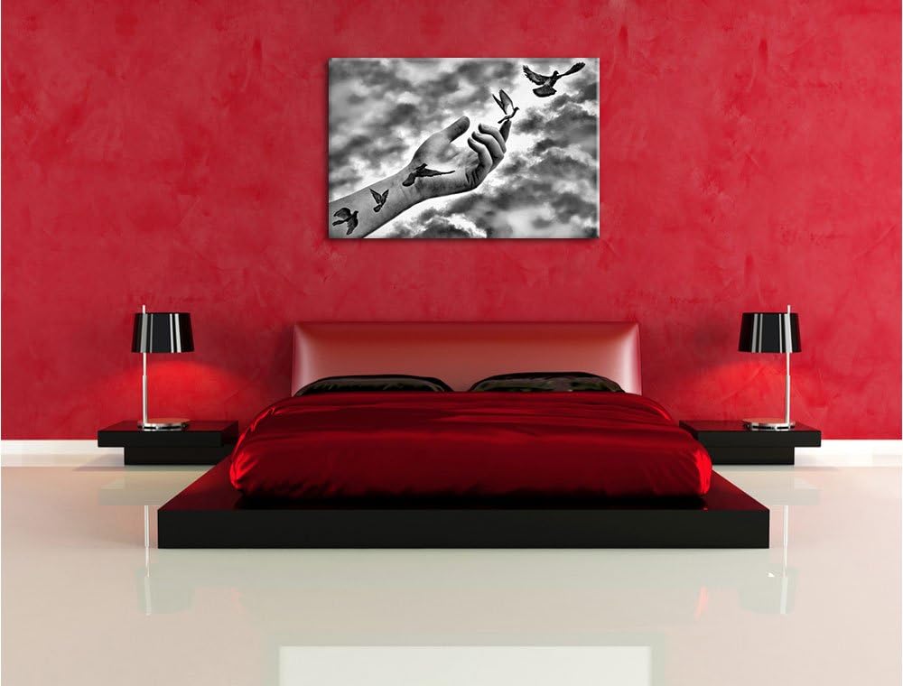 Pixxprint Monocrome, Vögel fliegen in die Freiheit, Format: 100x70 auf Leinwand, 100x70