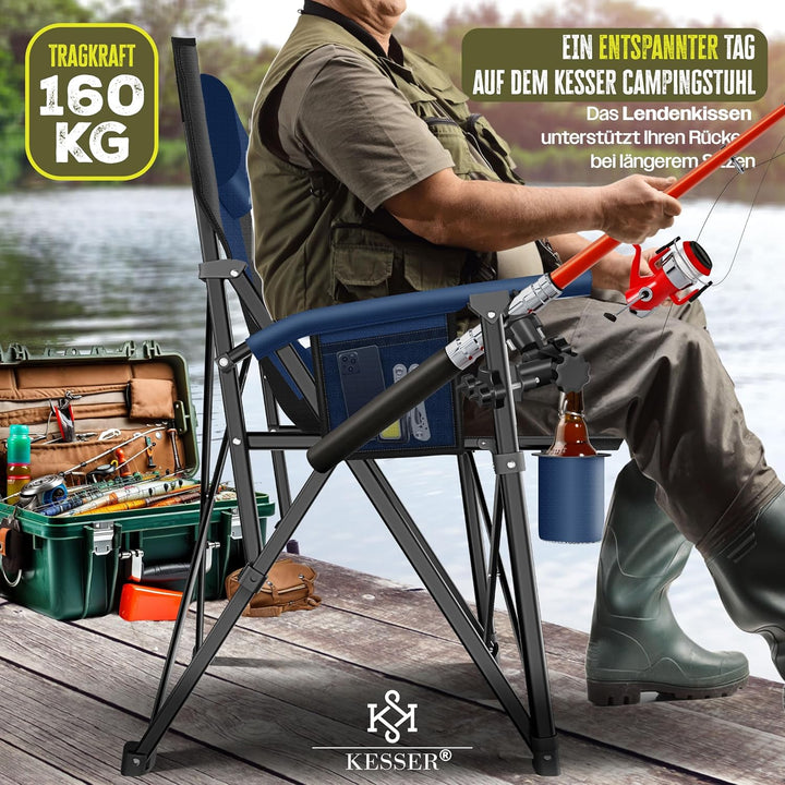 KESSER® Campingstuhl faltbar bis 160 kg | Angelstuhl Faltstuhl Klappstuhl Gepolstert mit Armlehnen |