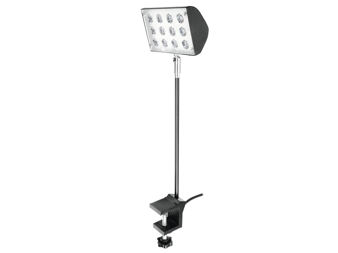 EUROLITE LED KKL-12 Fluter 3200K schwarz | Warmweisse 12-Watt-LED-Leuchte an Auslegerarm mit Klemmha