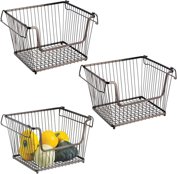 mDesign 3er-Set Allzweckkorb (gross) – der stapelbare Aufbewahrungskorb aus Metall – grosser, offene