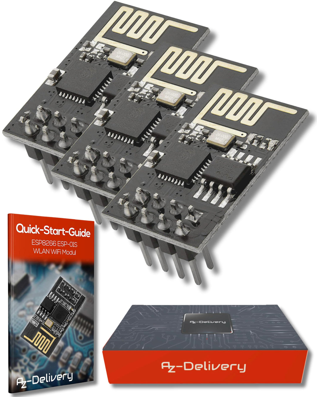 AZDelivery 3 x ESP8266 ESP-01S WLAN WiFi Modul kompatibel mit Arduino und Raspberry Pi inklusive E-B