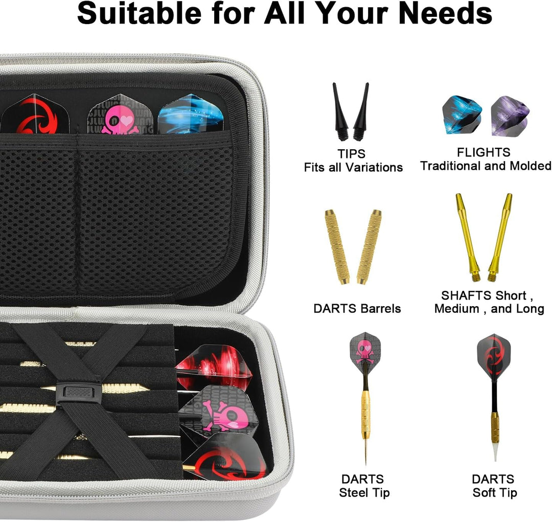 Hartverstärkte Darttasche für 12 Darts und Zubehör, Diamant-PU Schutz, Professionelles Set