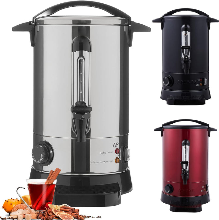 Arebos Glühweinkocher 950 W | Heissgetränkespender | 6,8 L | mit Auffangschale, Auslasshahn, Thermos