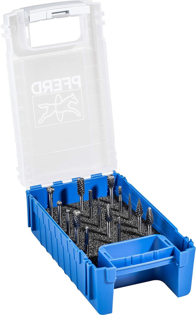 PFERD HM-Frässtift-Set, 15-teilig, Zahnung 3 PLUS, Schaft-ø 3 mm, 21901505 – für universelle Anwendu