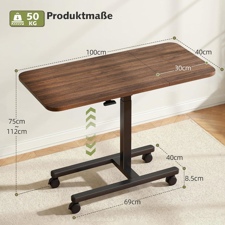 100cm Höhenverstellbarer Beistelltisch Grosser Platte, Rollen mit Feststellbremsen, Gasdruckfeder, s