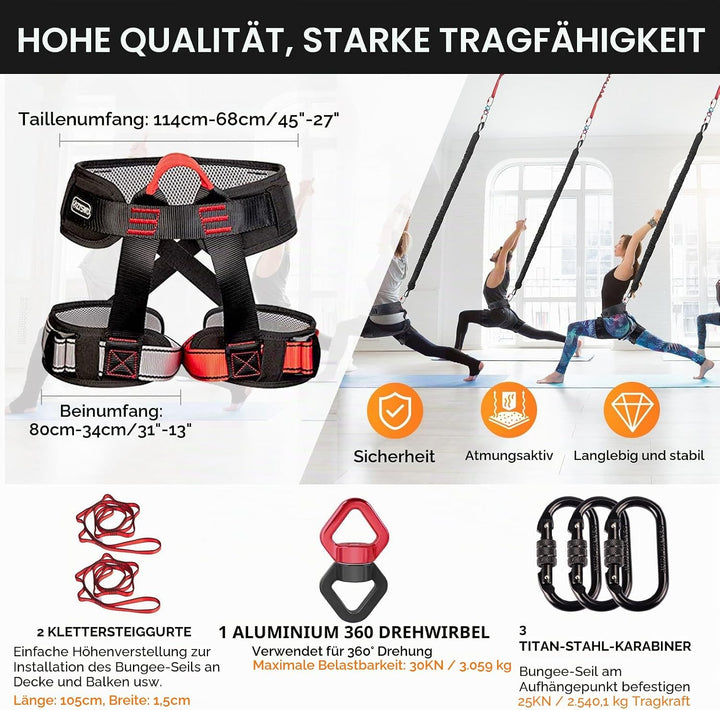 DASKING Heavy Bungee Band Set, Air Yoga Widerstand Bungee Stretch Gürtel, 4D Bungee Tanzseil, Exerci