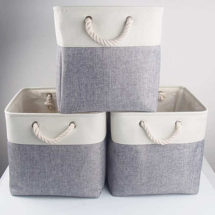 Mangata Stoff Aufbewahrungsbox 28x28x28 cm Faltbar Grau Weiss 3er Set Grau Weiss 28cm/ 3Pcs, Grau We
