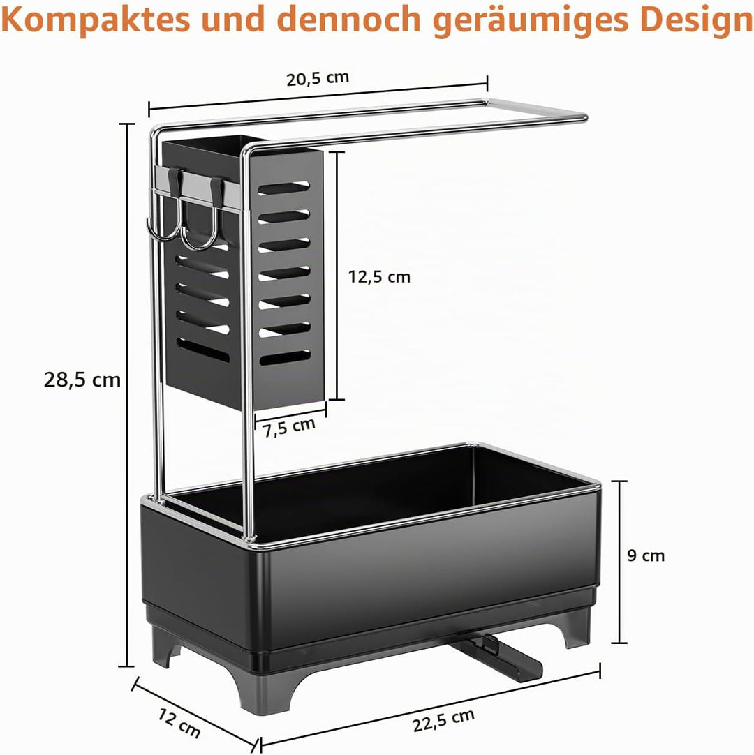 Spülbecken Organizer, Schwarz Küchen Organizer Spüle mit Abflusspfanne &amp; Lappenhalter, Spülutensilie