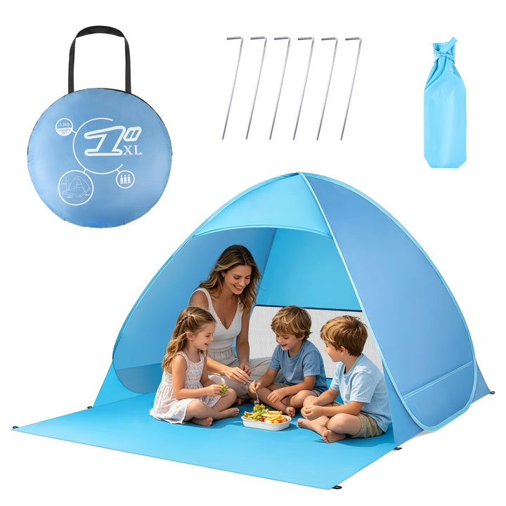 XXL Strandmuschel Pop Up für 3 Erwachsene oder 5 Kinder (200x165x130cm) - Silberbeschichtetes Strand
