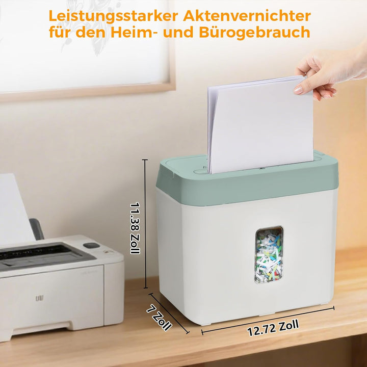 Aktenvernichter für 6 Blatt,P-4 Partikelschnitt Schredder, Papierschredder mit 8 Liter Auffangbehält