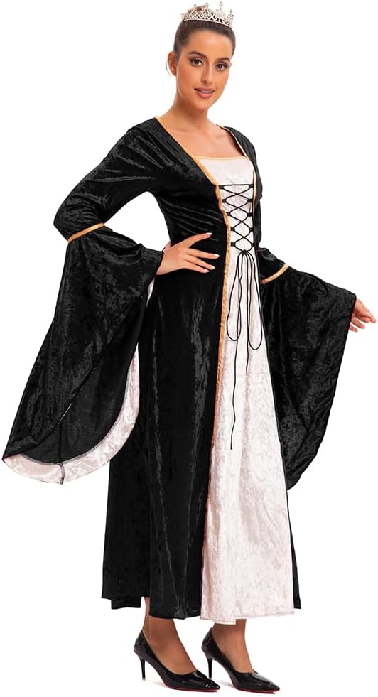 Damen Retro Mittelalter Kleid mit Trompetenärmel, Mittelalterliche Viktorianischen Königin Kleider R