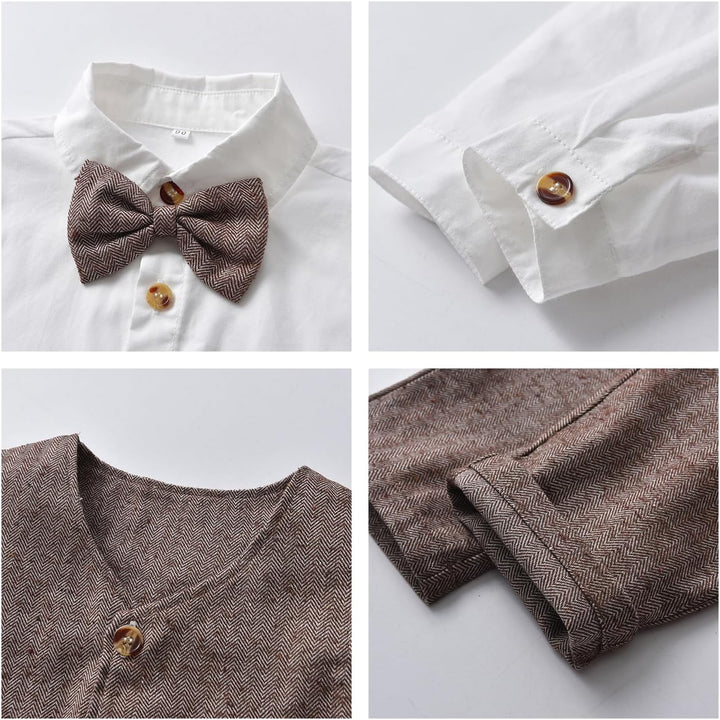 Volunboy Baby Anzug Jungen Anzugweste Hemd mit Fliege für Festlich Hochzeit Bekleidung Set 4tlg 9-12