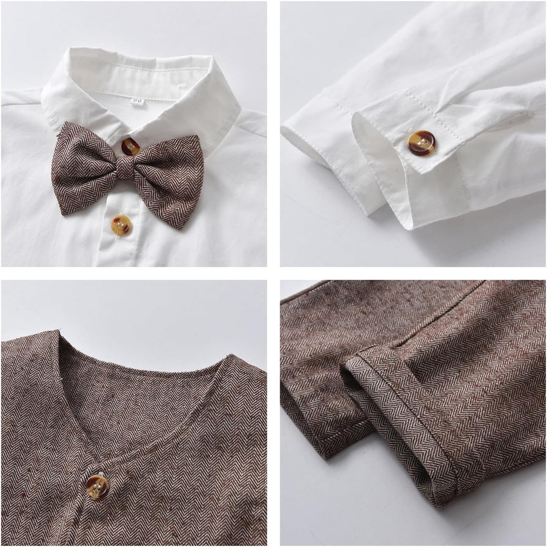 Volunboy Baby Anzug Jungen Anzugweste Hemd mit Fliege für Festlich Hochzeit Bekleidung Set 4tlg 12-1