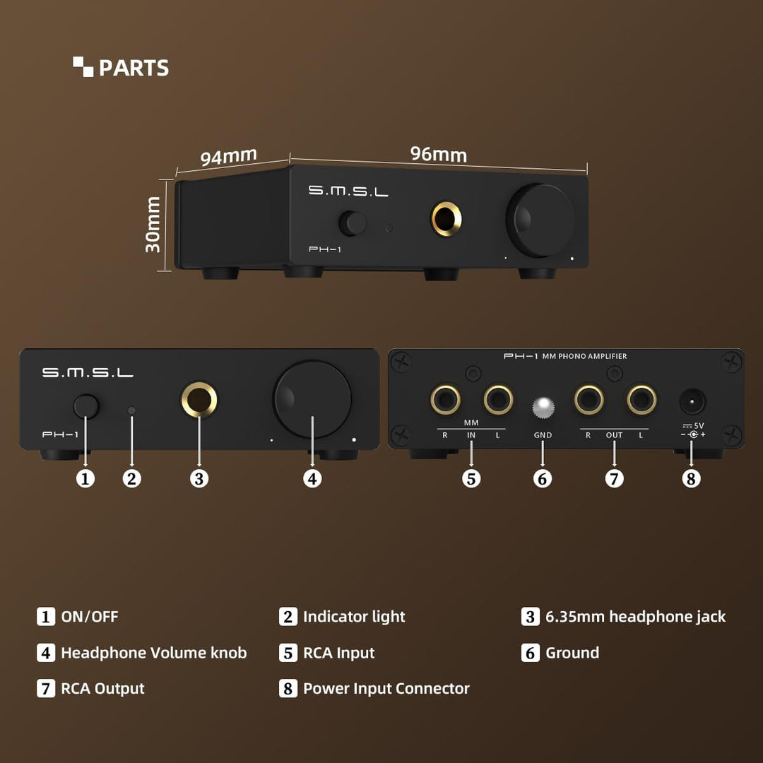 SMSL PH-1 MM Phono Vorverstärker, Phono Verstärker Für Plattenspieler Phonograph Aktive Lautsprecher