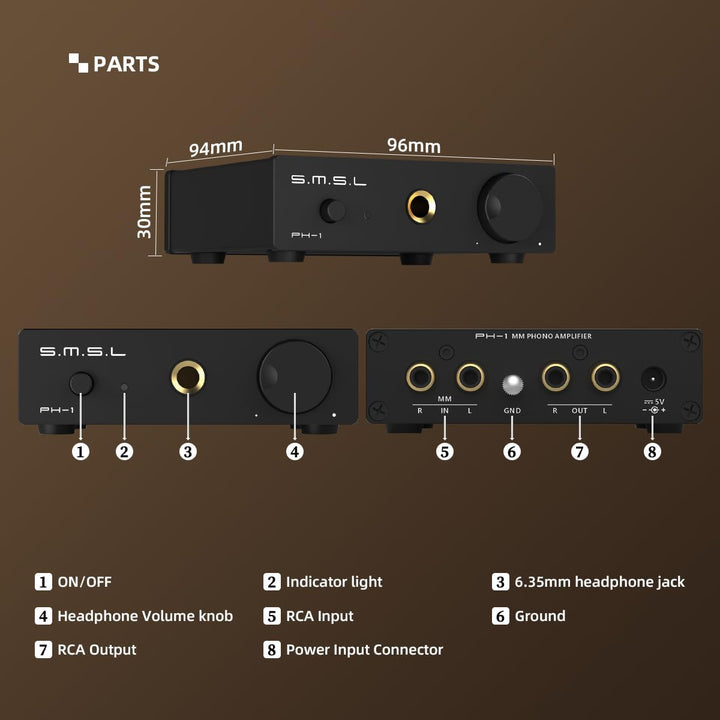 SMSL PH-1 MM Phono Vorverstärker, Phono Verstärker Für Plattenspieler Phonograph Aktive Lautsprecher